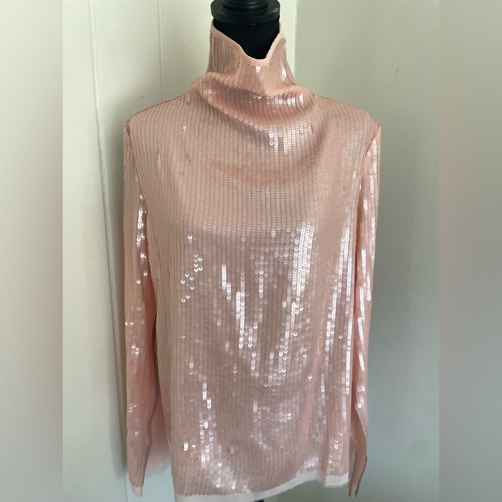 PRFCT NMBER Pink SEQUINS!! Mock Neck top Size M 🎊 Quality!! NWT